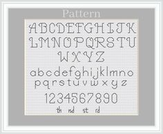 a cross stitch pattern with the letters and numbers for each letter, including one lowercase