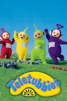 teletubies are standing in the grass