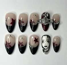 Nana Osaki Nails, Nana Inspired Nails, Nana Nails, Beginner Nail Designs, Deep Red Nails, Cruise Nails, Nail Piercing