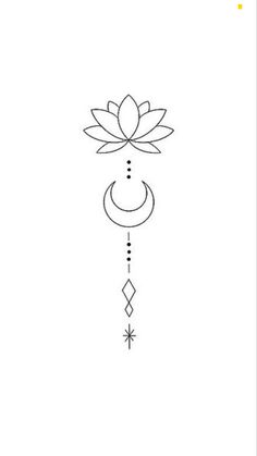 a line drawing of a lotus flower with the moon in the middle and stars around it