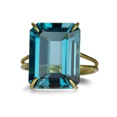 Rosanne Pugliese London Blue Topaz Emerald Cut Ring | Quadrum Gallery Brilliant Earth Rings, Emerald Cut Ring, Gold Topaz, Emerald Cut Rings, London Blue Topaz Ring, 18k Yellow Gold Ring, Yellow Gold Ring, London Blue Topaz, Blue Topaz Ring