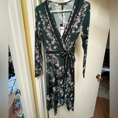 Bcbg Maxazria Wrap Dress With Floral Print Details. Size Xs Unworn With Tags. Fitted Long Wrap Dress For Spring, Elegant Green Floral Print Wrap Dress, Dress With Floral Print, Bcbgmaxazria Dresses, Wrap Dress, Blue Green, Color Blue, Floral Print, Floral Prints