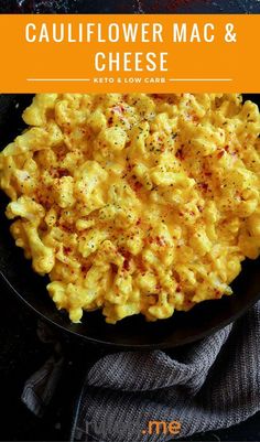 cauliflower mac and cheese on a black plate