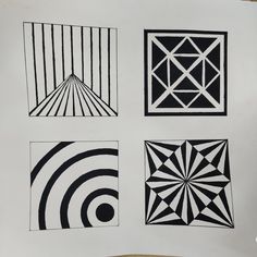 four different black and white designs on a piece of paper with lines in the middle