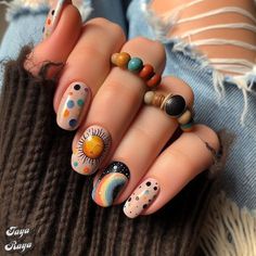 Short Unique Nails, Nail Design Colorful, All Nail Shapes, Colorful Manicure, Almond Stiletto, Horror Nails, Boho Nails, Hard Gel Nails, Eye Nail Art