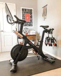 an indoor exercise bike in a home gym