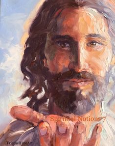 a painting of jesus holding his hand up