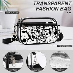 • Elevate your concert look with our Concert Stadium Bag, a set of 2 Clear Handbags designed for style and functionality.• Each set includes one large and one small bag, offering versatility for different occasions and needs.• The bold black and white abstract paint splash pattern print adds a rocker-style edge to your ensemble, ensuring you stand out from the crowd.• Crafted from high-quality PVC material, these Unisex Bags are transparent, fashionable, and durable, making them ideal companions for any event.Designed in California by Trendy Hip Buys. Made to order from overseas.CARE: Washable, do not soak for a long time, do not bleach, the temperature of the washing liquid should not exceed 45ºC.NOTE: This size data is measured under flat lay. Due to different measurement methods, it is Edgy Bags With Adjustable Strap For Concert, Trendy Rectangular Shoulder Bag For Concert, Trendy Shoulder Bag With Zipper Closure For Concert, Black Bags With Zipper Closure For Concerts, Trendy Rectangular Shoulder Bag For Concerts, Alternative Black Shoulder Bag For Concerts, Black Alternative Shoulder Bag With Zipper Closure, Alternative Black Shoulder Bag With Zipper, Alternative Black Shoulder Bag With Zipper Closure