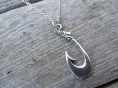 Fishing hook necklace in sterling silver Symbol Of Success, Fish Hook Necklace, Hook Necklace, Small Skull, Fisherman Gifts, Fishing Hook, Moon Studs, Silver Work, Fish Hook