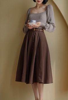 Brown Umbrella, Academia Outfits, Academia Style, Umbrella Skirt, Academia Fashion, Brown Skirt, Mode Inspo, Maxi Skirts