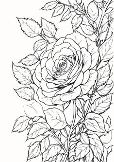 a black and white drawing of a rose