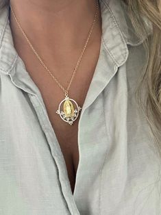 Virgin Mary Necklace Gold, Mary Necklace Gold, Mary Necklace, Catholic Necklace, Virgin Mary Necklace, Gold Filled Necklace, Medallion Necklace, Cz Pendant, Initial Pendant