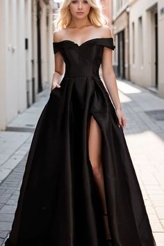 Black Formal Dress One Shoulder, Black Off Shoulder Wedding Dress, A Line Lace Off The Shoulder Wedding Dress, Black Engagement Party Dress, Silk Black Wedding Dress, Black Elegant Wedding Dress, Black Formal Dress Wedding Guest, Black Silk Wedding Dress, Black Satin Gown With Sweetheart Neckline