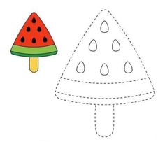 a piece of paper with a drawing of a mushroom and a watermelon on it