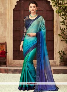 Silk Border Blue Designer Saree Saree With Hijab, Shaded Saree, Saree For Wedding Function, Party Wear Sarees Online, Latest Designer Sarees, Neck Deep, Sarees Collection, Designer Sarees Online, Casual Saree