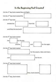 worksheet for the beginning and ending of god's creation in the beginning god created