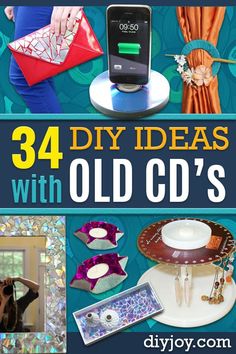 the cover of 34 diy ideas with old cd's