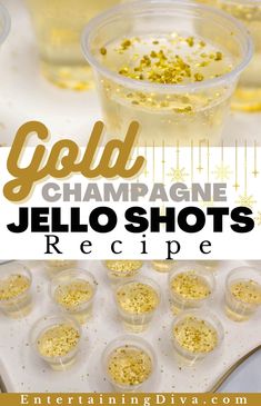 gold champagne jello shots recipe with text overlay