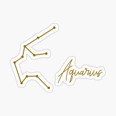 an aquarius sticker with the word aquarius written in gold ink on a white background