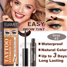 Elaimei Tattoo Peel Off Eyebrow Gel Tint Elaimei Tattoo Eyebrow Gel is designed for semi-permanent eyebrow make up. Its water resistant formula and huge color payoff lock your brows in place without smudging or flaking, even in the pool. The waterproof gel gives your brows 3-day tint and allows you to do it by yourself at home. No need to go to the salon and tint your brows on-the-go! Easily Deal With Various Occasions If you have dating or party overnight, you still can release your natural bea Grey Hair Eyebrows, Tattoo Peeling, Permanent Eyebrow Tattoo, Dye Eyebrows, Semi Permanent Eyebrows, Tinted Eyebrow Gel, Filling In Eyebrows, Brow Mascara, Permanent Eyebrows