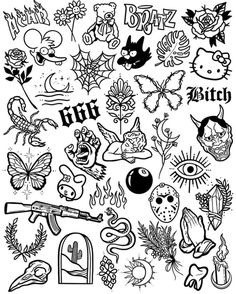 a bunch of different types of tattoos on a white background