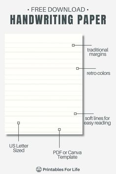 a white sheet of paper with the text free printable handwriting paper on top and below it