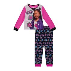 Lay Lay Girls Long Sleeve Pajamas Set, Size XS (4-5) Color Black  Calling all Lay Lay fans! This 2-piece Lay Lay pajama set is the perfect for sleep set for lounging around the house and watching That Girl Lay Lay. Included in the sleep set is a long sleeve top with contrast sleeves and an all-over printed jogger pant with contrast rib cuffs. The long sleeve top is made of a soft polyester jersey that will keep her comfortable all night long. The jogger pant is made of a cozy polyester brushed j Shark Pajamas, Boys Christmas Pajamas, Lay Lay, Flannel Coat, Long Sleeve Pajamas, Kids Flannel, Halloween Pajamas, Toddler Pajamas, Winter Pajamas