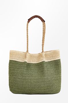 The Green & Neutral Colorblock Crochet Bag features a fun colorblock design and a textured crochet finish. It’s the perfect blend of laid-back style and practical charm for your everyday adventures. Product code: CAC12F4H002PC Features:  Material: 100%STRAW. Green Casual Crochet Beach Bag, Casual Green Crochet Beach Bag, Trendy Green Crochet Bag With Braided Handles, Green Crochet Bag With Braided Handles, Casual Color Block Shoulder Bag, Summer Style Green Crochet Bag For Everyday Use, Green Color Block Bags For Everyday, Casual Green Straw Bag For Everyday, Green Woven Crochet Travel Bag