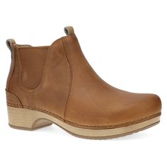 Primary image of Becka Tan Oiled Pull Up Rugged Chelsea Boots With Reinforced Heel, Rugged Boots With Heel Pull Tab And Round Toe, Rugged Round Toe Boots With Heel Pull Tab, Brown Slip-on Slip-resistant Work Boots, Brown Slip-resistant Snip Toe Boots, Wide Womens Shoes, Slip-on Clogs With Arch Support And Closed Toe, Dansko Boots, Dansko Shoes Dansko