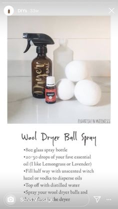 Dryer Ball Spray Recipe, Dryer Balls Essential Oils Spray, Essential Oil Wool Dryer Ball Spray, Cleaning Essential Oil Blend, Dryer Ball Spray Essential Oils, Dryer Ball Spray, Linen Spray Essential Oils