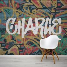 Graffiti Expressions In Room With White Chair Etched Wallpaper, Removable Brick Wallpaper, Graffiti Bedroom, Tropical Art Deco, Interior Murals, Scandinavian Wallpaper, Abstract Wallpaper Design, Graffiti Murals, Art Deco Wallpaper