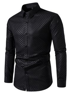 Men Argyle Print Shirt Black Work  Long Sleeve Fabric Geometric Shirt Non-Stretch  Men Clothing, size features are:Bust: ,Length: ,Sleeve Length: Expensive Shirts For Men, Gay Men Fashion, Chicago Costume, Stylish Mens Suits, Argyle Print, Mens Lightweight Jacket, Printed Shirts Men, Black Work, Men Tops