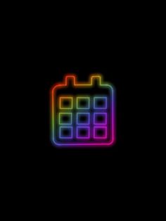 a black background with a neon colored calendar icon