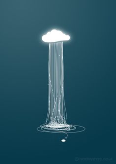 a white cloud floating on top of water next to a blue sky with clouds above it