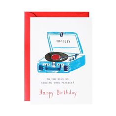 a birthday card with an old record player