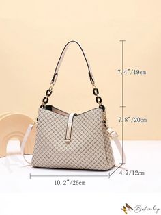 BirdinBag - Geometric Chain Decor Hobo Bag - Ideal Mothers Day Gift for Mom Everyday Square Shoulder Bag With Chain, Everyday Square Shoulder Bag With Chain Strap, Beige Square Shoulder Bag With Chain Strap, Square Office Bag With Chain Detail, Square Office Bags With Chain Detail, Square Shoulder Bag With Chain For Everyday Use, Elegant Satchel With Chain For Daily Use, Elegant Chain Satchel For Daily Use, Daily Use Square Shoulder Bag With Chain