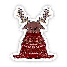 a reindeer wearing a sweater with antlers on its head