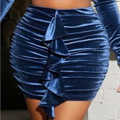 Nwt Shein Sxy Blue Velour Skirt Ruffle Skirt Extra Soft Bodycon Mini Slight Stretch Waist 24in Velour Skirt, Shein Skirts, Skirt Ruffle, Shein Dresses, Ruffle Skirt, Womens Skirt, Dress Es, Skirt, Women Shopping