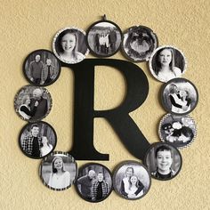 the letter r is surrounded by many family photos and letters that spell it out,