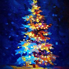 a painting of a lit christmas tree