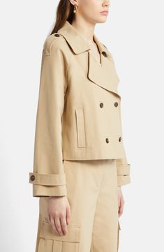 Nordstrom Crop Stretch Cotton Trench Coat | Nordstrom Cotton Trench Coat, Trench Coat Style, Coat Style, Coat Fashion, Playing Dress Up, Welt Pockets, Stretch Cotton, Baby Fashion, Double Breasted