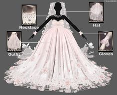 an image of a woman's wedding dress with all the parts labeled in it