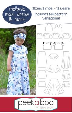 Melanie Maxi Dress & More - Peek-a-Boo Pattern Shop Sewing Pattern Pieces, Printable Sewing Patterns, Girls Maxi Dresses, Beginner Sewing Projects Easy, Sewing Fabrics, Maxi Dress Pattern, Fabric Purses, Sewing Projects For Kids, Sewing Design