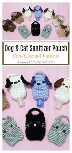 crochet dog and cat sanitizer pouch pattern with free crochet file