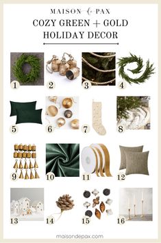 the holiday decor guide for mason and pax's cozy green & gold holiday decor