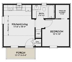 the floor plan for a small house with two bedroom and an attached living room area