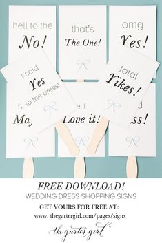 wedding dress shopping signs with free printables for the bride and groom to use