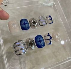 Cute chrome nail idea black red pink blue Blue Chrome Nails, Nails Gel Nails, Blue Chrome