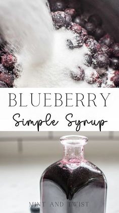 blueberry simple syrup recipe in a glass bottle