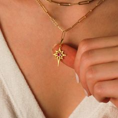 "✨Don't Forget Your Free Custom Star Map! Just provide a special date, location, names, and a personal message in the personalization box to receive a unique star map. Perfect for commemorating any cherished moment.🌌 Illuminate your jewelry collection with this radiant 14K solid gold north star charm, an enchanting addition to any necklace, bracelet, or earring set. Expertly crafted with precision, this gold star charm sparkles with a timeless allure, symbolizing guidance, inspiration, and hope Dainty Star-shaped Charms Jewelry, Dainty Star Shaped Charms Jewelry, Celestial Yellow Gold Charm Necklaces With Star Charm, Celestial Yellow Gold Charm Necklace With Star Charm, Celestial Jewelry With Starburst Star Charm, Celestial Yellow Gold Necklace With Star Charm, Star Of David Charms Jewelry For Gift, Gold Starburst Jewelry With Star Charm, 14k Gold Starfish Charm Jewelry For Gifts